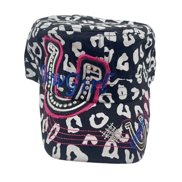 Crown Hat Womens military cadet Baseball Cap Black White Embroidered Cowgirl bli - Picture 1 of 13